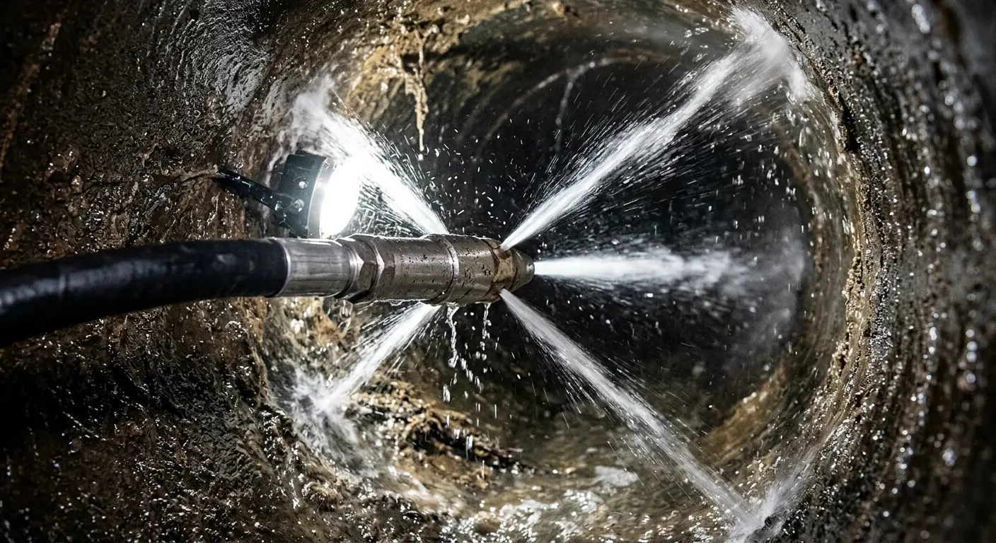 High-pressure hydro jetting nozzle cleaning sewer pipe for Trenchless Sewer Repair in Anadarko